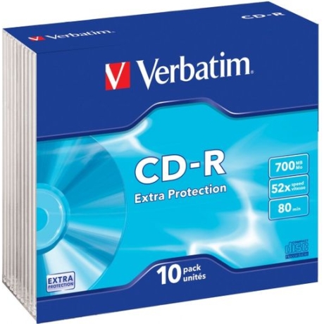 VERBATIM CD-R 700MB 52X 10 PACK SLIM CASE SEXTRA PROTECTION SURFACE 43415