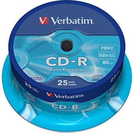 VERBATIM CD-R 700MB 52X 25 PACK SPINDLE EXTRA PROTECTION SURFACE 43432