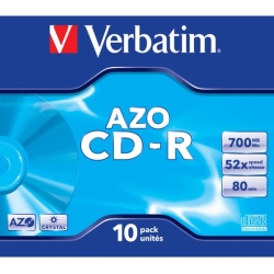 VERBATIM CD-R AZO 700MB 52X 10 PACK JEWEL CASE CRYSTAL SURFACE 43327
