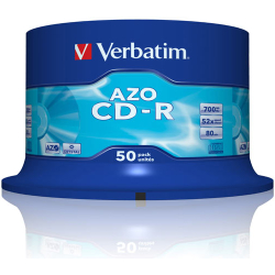 VERBATIM CD-R AZO 700MB 52X 50 PACK SPINDLE CRYSTAL SURFACE 43343