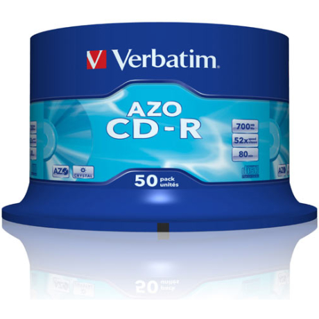 VERBATIM CD-R AZO 700MB 52X 50 PACK SPINDLE CRYSTAL SURFACE 43343