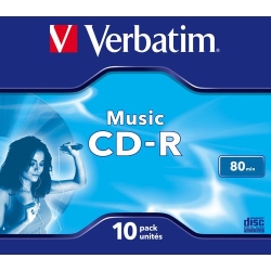 VERBATIM CD-R MUSIC 80MIN 16X 10 PACK JEWEL CASE 43365