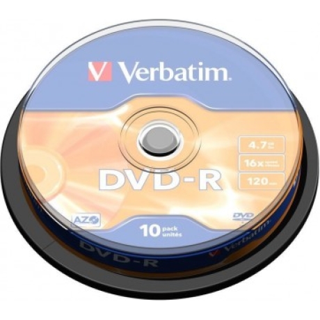 VERBATIM DVD-R 4.7GB, 16X 10 PACK SPINDLE MATT SILVER SURFACE 43523