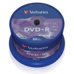 VERBATIM DVD+R AZO 4.7GB 16X WIDE PRINTABLE SURFACE NO-ID PACK 50 UNITS 43512