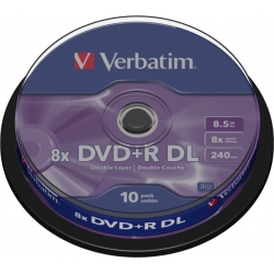 VERBATIM DVD+R DOBLE CAPA 8.5GB 8X 10 PACK SPINDLE MATT SILVER SURFACE 43666