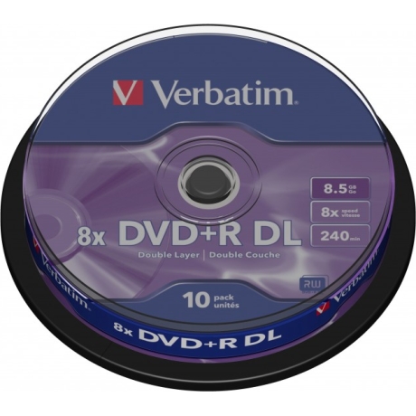 VERBATIM DVD+R DOBLE CAPA 8.5GB 8X 10 PACK SPINDLE MATT SILVER SURFACE 43666