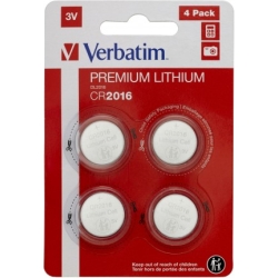 VERBATIM LITHIUM FLAT BATTERIES 3V - CR2016 4 PACK 49531