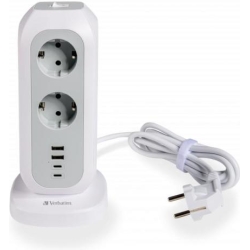 VERBATIM POWER STRIP WITH 11 SOCKETS WITH SWITCH CABLE 2 M + 2 UBS-C AND 2 USB-A WHITE 49547