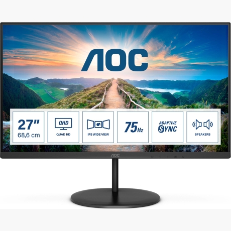 LCD Monitor|AOC|Q27V4EA|27"|Panel IPS|2560x1440|16:9|75Hz|4 ms|Speakers|Tilt|Colour Black|Q27V4EA