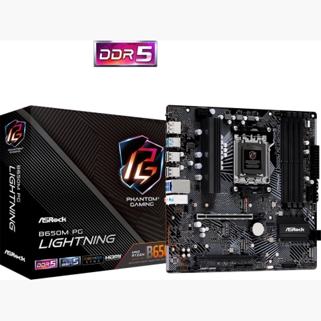Mainboard|ASROCK|AMD B650|SAM5|Micro-ATX|Memory DDR5|Memory slots 4|1xPCI-Express 3.0 16x|1xPCI-Express 4.0 16x|3xM.2|1xHDMI|1xDisplayPort|4xUSB 2.0|3xUSB 3.2|1xUSB-C|1xRJ45|3xAudio port|B650MPGLIGHTNING