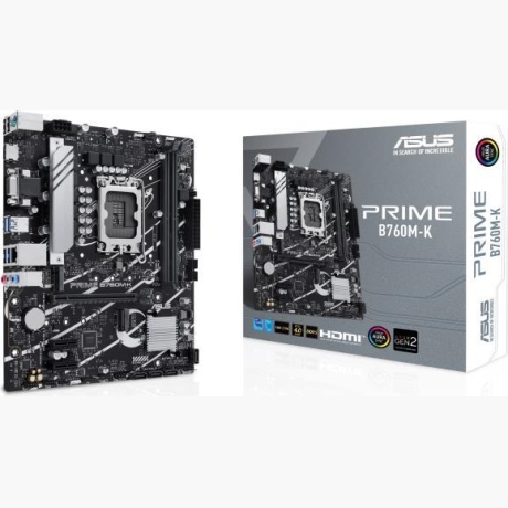 Mainboard|ASUS|Intel B760 Express|LGA1700|Micro-ATX|Memory DDR5|Memory slots 2|2xPCI-Express 4.0 1x|1xPCI-Express 4.0 16x|2xM.2|1x15pin D-sub|1xHDMI|2xUSB 2.0|4xUSB 3.2|1xPS/2|1xRJ45|3xAudio port|PRIMEB760M-K