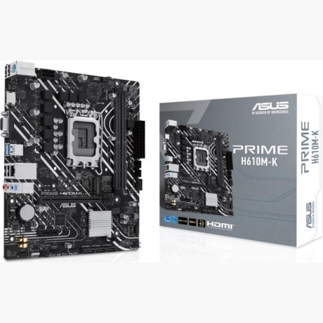 Mainboard|ASUS|Intel H610|LGA1700|Micro-ATX|Memory DDR5|Memory slots 2|1xPCI-Express 3.0 1x|1xPCI-Express 4.0 16x|1xM.2|1x15pin D-sub|1xHDMI|4xUSB 2.0|2xUSB 3.2|1xPS/2|1xRJ45|3xAudio port|PRIMEH610M-K