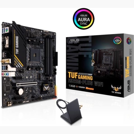 Mainboard|ASUS|AMD A520|SAM4|Micro-ATX|Memory DDR4|Memory slots 4|2xPCI-Express 3.0 1x|1xPCI-Express 3.0 16x|1xM.2|1x15pin D-sub|1xHDMI|1xDisplayPort|2xUSB 2.0|4xUSB 3.2|1xPS/2|1xRJ45|3xAudio port|TUFGAMA520M-PLUSWIFI