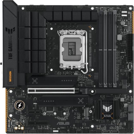 Mainboard|ASUS|Intel B760 Express|LGA1700|Micro-ATX|Memory slots 4|1xPCI-Express 3.0 1x|1xPCI-Express 4.0 4x |1xPCI-Express 5.0 16x|3xM.2|1xHDMI|1xDisplayPort|4xUSB 2.0|3xUSB 3.2|1xUSB-C|1xOptical S/PDIF|1xRJ45|5xAudio port|TUFGAMINGB760M-PLUS