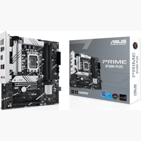 Mainboard|ASUS|Intel B760 Express|LGA1700|Micro-ATX|Memory DDR5|Memory slots 4|1xPCI-Express 4.0 1x|2xPCI-Express 4.0 16x|2xM.2|1xHDMI|1xDisplayPort|4xUSB 2.0|2xUSB 3.2|1xPS/2|1xRJ45|3xAudio port|PRIMEB760M-PLUS