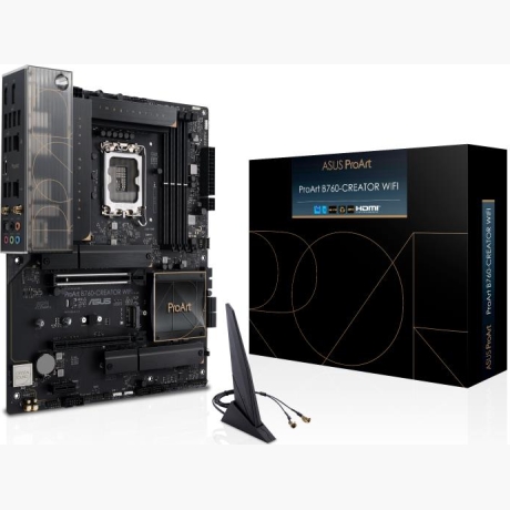 Mainboard|ASUS|Intel B760 Express|LGA1700|ATX|Memory DDR5|Memory slots 4|1xPCI-Express 3.0 1x|1xPCI-Express 4.0 16x|1xPCI-Express 5.0 16x|3xM.2|1xHDMI|1xDisplayPort|4xUSB 2.0|5xUSB 3.2|1xUSB-C|1xOptical S/PDIF|2xRJ45|5xAudio port|PROARTB760-CREATORWIFI