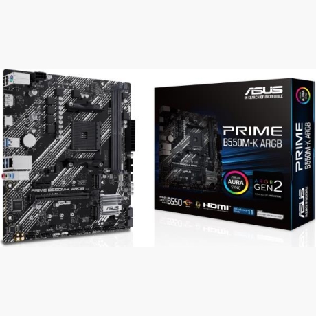 Mainboard|ASUS|AMD B550|SAM4|Micro-ATX|Memory DDR4|Memory slots 2|1xPCI-Express 3.0 1x|1xPCI-Express 3.0 16x|1xPCI-Express 4.0 16x|1xM.2|1xHDMI|1xDisplayPort|1xAudio-In|1xAudio-Out|1xMicrophone|2xUSB 2.0|4xUSB 3.2|1xPS/2|1xRJ45|PRIMEB550M-KARGB