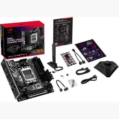 Mainboard|ASUS|AMD X870|SAM5|Mini-ITX|Memory DDR5|Memory slots 2|1xPCI-Express 4.0 16x|1xPCI-Express 5.0 16x|2xM.2|1xHDMI|3xUSB 3.0|4xUSB 3.2|1xUSB-C|2xUSB4|1xRJ45|ROGSTRIXX870-IGAMWIFI