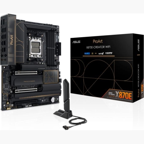Mainboard|ASUS|AMD X870E|SAM5|ATX|Memory DDR5|Memory slots 4|3xPCI-Express 4.0 16x|2xPCI-Express 5.0 16x|4xM.2|1xHDMI|1xDisplayPort|1xUSB 2.0|7xUSB 3.2|3xUSB-C|1xRJ45|3xAudio port|PROARTX870E-CREATORWIFI