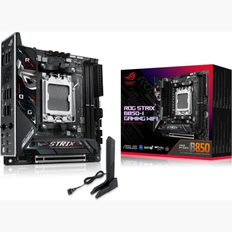 Mainboard|ASUS|AMD B850|SAM5|Mini-ITX|Memory DDR5|Memory slots 2|1xPCI-Express 4.0 16x|1xPCI-Express 5.0 16x|2xM.2|1xHDMI|1xAudio-In|1xAudio-Out|1xMicrophone|2xUSB 2.0|5xUSB 3.2|1xUSB-C|1xOptical S/PDIF|1xRJ45|STRIXB850-IGAMINGWIFI
