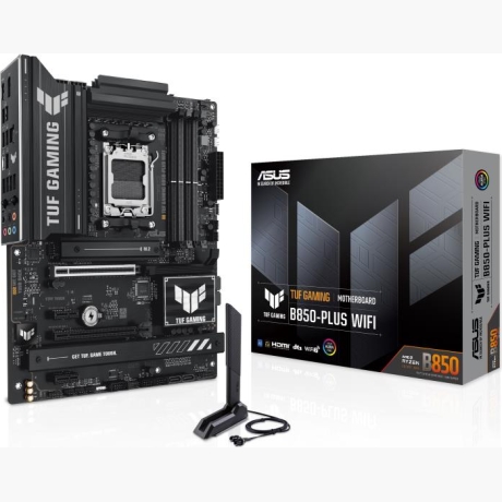 Mainboard|ASUS|AMD B850|SAM5|ATX|Memory DDR5|Memory slots 4|2xPCI-Express 4.0 1x|1xPCI-Express 4.0 16x|1xPCI-Express 5.0 16x|3xM.2|1xHDMI|1xDisplayPort|2xUSB 2.0|4xUSB 3.1|3xUSB 3.2|1xUSB-C|1xRJ45|5xAudio port|TUFGAMINGB850-PLUSWIFI