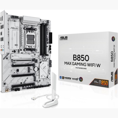 Mainboard|ASUS|AMD B850|SAM5|ATX|Memory DDR5|Memory slots 4|2xPCI-Express 3.0 16x|1xPCI-Express 4.0 16x|1xPCI-Express 5.0 16x|3xM.2|1xHDMI|1xDisplayPort|2xUSB 2.0|5xUSB 3.2|1xUSB-C|1xRJ45|3xAudio port|B850MAXGAMINGWIFIW