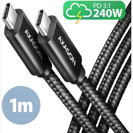 CABLE USB-C TO USB-C 1M 240W/BRAID BLK BUCM2-CM10AB AXAGON