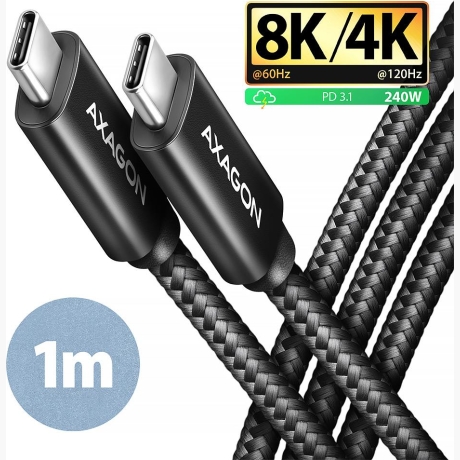 CABLE USB-C TO USB-C 1M 240W/8K BLACK BUCM4X-CM10AB AXAGON