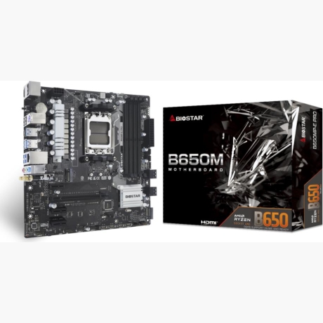 Mainboard|BIOSTAR|AMD B650|SAM5|Micro-ATX|Memory DDR5|Memory slots 4|3xPCI-Express 4.0 1x|1xPCI-Express 4.0 16x|1xM.2|1xHDMI|1xDisplayPort|2xUSB 2.0|5xUSB 3.2|1xUSB-C|1xPS/2|1xRJ45|3xAudio port|2xWiFi antenna port|B650MP-EPRO