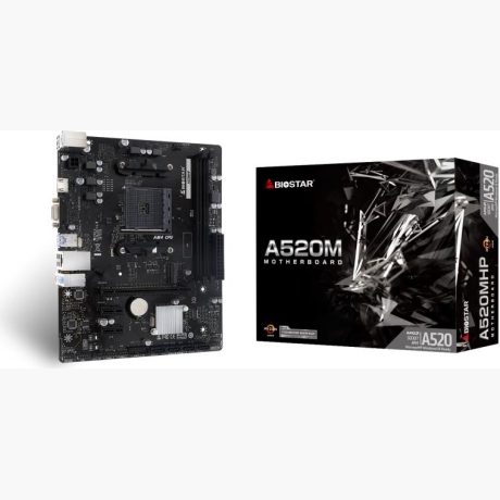Mainboard|BIOSTAR|AMD A520|SAM4|Micro-ATX|Memory DDR4|Memory slots 2|2xPCI-Express 3.0 1x|1xPCI-Express 3.0 16x|1xM.2|1x15pin D-sub|1xHDMI|4xUSB 2.0|2xUSB 3.2|1xPS/2|1xRJ45|3xAudio port|A520MHP