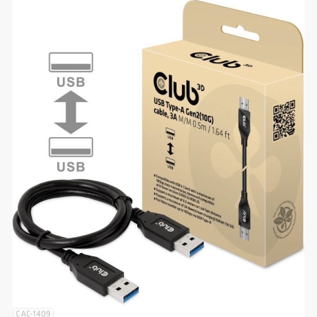 CABLE USB3.1 3A 0.5M/M/M CAC-1409 CLUB3D