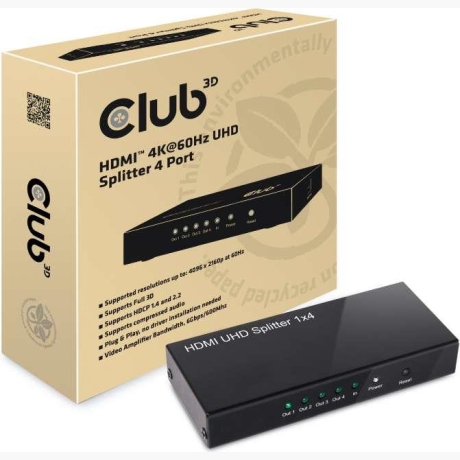 I/O VIDEO SPLITTER HDMI 4PORT/4K60HZ 2.0 UHD CSV-1380 CLUB3D