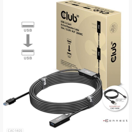 CABLE USB3.2 REPEATER 10M/M/F CAC-1405 CLUB3D