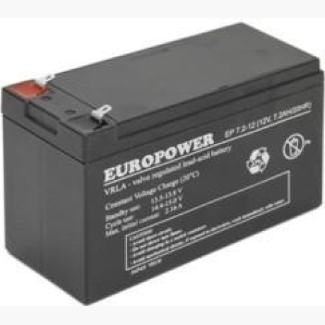 BATTERY 12V 7.2AH VRLA/EP7.2-12 T2 EUROPOWER EMU
