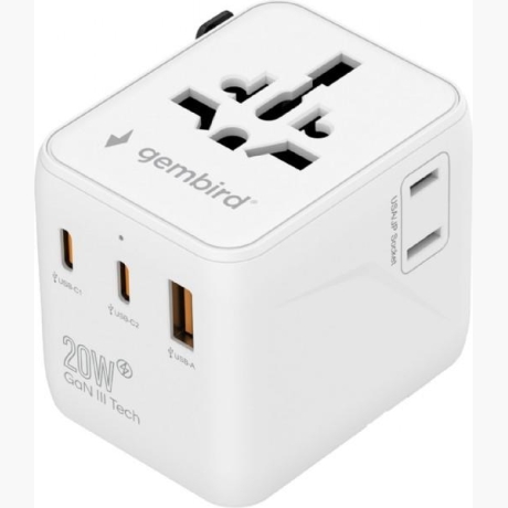 POWER ADAPTER TRAVEL 20W/WHITE TPA-1A2C20-01-W GEMBIRD