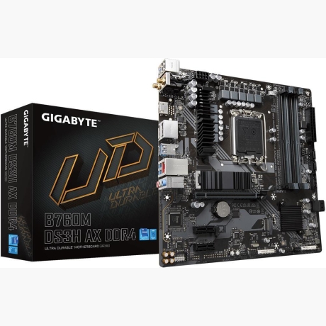Mainboard|GIGABYTE|Intel B760 Express|LGA1700|Micro-ATX|Memory DDR4|Memory slots 4|2xPCI-Express 3.0 1x|1xPCI-Express 4.0 16x|2xM.2|1xHDMI|2xDisplayPort|2xAudio-In|1xAudio-Out|2xUSB 2.0|3xUSB 3.2|1xUSB-C|1xPS/2|1xRJ45|2xRF-Out|B760MDS3HAXDDR41.2