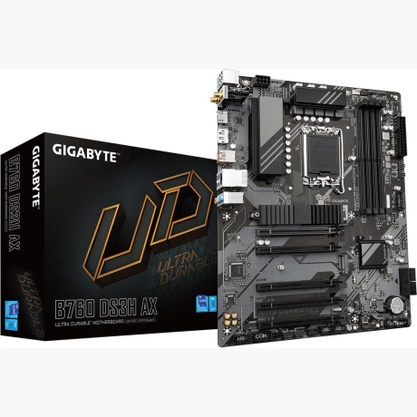 Mainboard|GIGABYTE|Intel B760 Express|LGA1700|ATX|Memory DDR5|Memory slots 4|4xPCI-Express 3.0 1x|1xPCI-Express 4.0 16x|2xM.2|1xHDMI|1xDisplayPort|2xAudio-In|1xAudio-Out|4xUSB 2.0|1xUSB 3.2|1xUSB-C|1xPS/2|1xRJ45|2xRF-Out|B760DS3HAX1.1