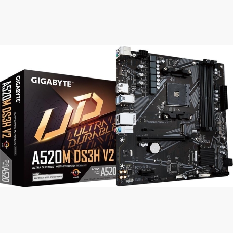 Mainboard|GIGABYTE|AMD A520|SAM4|Micro-ATX|Memory DDR4|Memory slots 4|1xPCI-Express 3.0 1x|1xPCI-Express 3.0 16x|1xM.2|1xHDMI|1xDisplayPort|2xUSB 2.0|4xUSB 3.2|1xPS/2|1xRJ45|3xAudio port|A520MDS3HV2