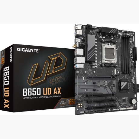 Mainboard|GIGABYTE|AMD B650|SAM5|ATX|Memory DDR5|Memory slots 4|1xPCI-Express 16x|3xPCI-Express 3.0 16x|3xM.2|1xHDMI|1xDisplayPort|6xUSB 2.0|2xUSB 3.2|1xUSB-C|1xRJ45|3xAudio port|B650UDAX1.0Y1