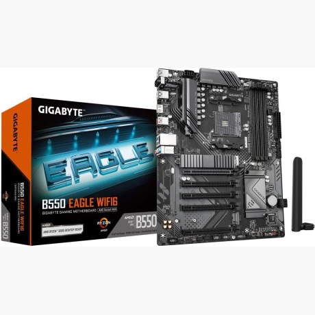 Mainboard|GIGABYTE|AMD B550|SAM4|ATX|Memory DDR4|Memory slots 4|4xPCI-Express 1x|1xPCI-Express 16x|2xM.2|1xHDMI|1xAudio-In|1xAudio-Out|1xMicrophone|4xUSB 2.0|3xUSB 3.2|1xUSB-C|1xRJ45|B550EAGLEWIFI61.0