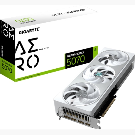 Graphics Card|GIGABYTE|NVIDIA GeForce RTX 5070|12 GB|GDDR7|192 bit|PCIE 5.0 16x|GPU 2625 MHz|Triple slot Fansink|1xHDMI|3xDisplayPort|GV-N5070AEROOC-12GD