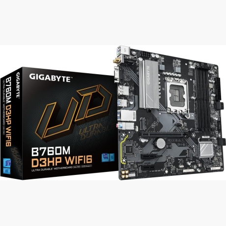 Mainboard|GIGABYTE|Intel B760 Express|LGA1700|Micro-ATX|Memory DDR5|Memory slots 4|2xPCI-Express 3.0 1x|1xPCI-Express 4.0 16x|2xM.2|1x15pin D-sub|1xHDMI|1xDisplayPort|2xUSB 2.0|3xUSB 3.2|1xUSB-C|1xPS/2|1xRJ45|3xAudio port|B760MD3HPWIFI61.0
