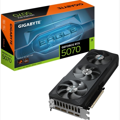 Graphics Card|GIGABYTE|NVIDIA GeForce RTX 5070|12 GB|GDDR7|192 bit|PCIE 5.0 16x|GPU 2587 MHz|Triple slot Fansink|1xHDMI|3xDisplayPort|GV-N5070EAGLEOC-12GD