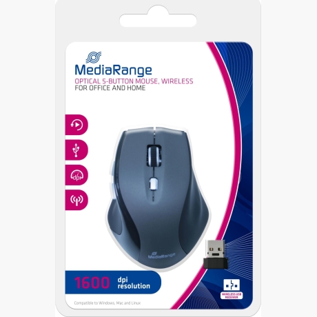 MOUSE USB OPTICAL WRL/BLACK/GREY MROS203 MEDIARANGE