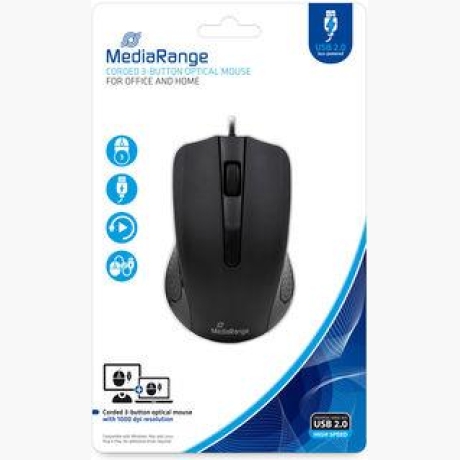 MOUSE USB OPTICAL BLACK/3-BUTTON MROS210 MEDIARANGE