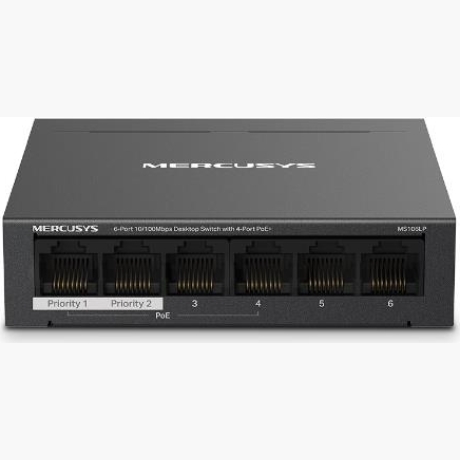 Switch|MERCUSYS|Desktop/pedestal|6x10Base-T / 100Base-TX|PoE+ ports 4|MS106LP