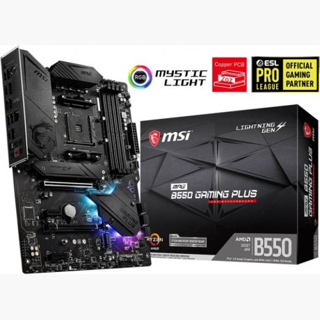 Mainboard|MSI|AMD B550|SAM4|ATX|2xPCI-Express 3.0 1x|1xPCI-Express 3.0 4x|2xM.2|1xPCI-Express 4.0 1x|Memory DDR4|Memory slots 4|1xHDMI|1xDisplayPort|2xAudio-In|3xAudio-Out|4xUSB 2.0|1xUSB type C|3xUSB 3.2|1xPS/2|1xOptical S/PDIF|1xRJ45|MPGB550GAMINGPLUS