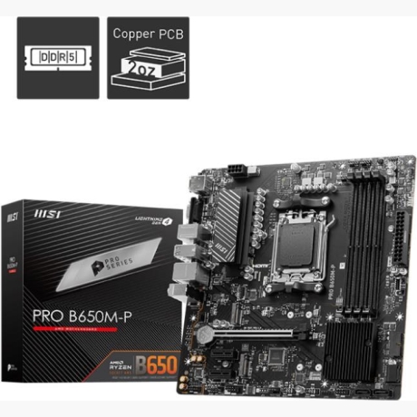 Mainboard|MSI|AMD B650|SAM5|Micro-ATX|Memory DDR5|Memory slots 4|2xPCI-Express 1x|1xPCI-Express 16x|2xM.2|1x15pin D-sub|1xHDMI|1xDisplayPort|4xUSB 2.0|4xUSB 3.2|1xPS/2|1xRJ45|3xAudio port|PROB650M-P