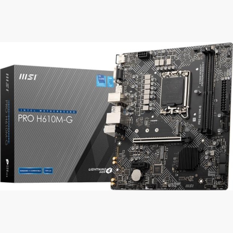 Mainboard|MSI|Intel H610|LGA1700|Micro-ATX|Memory DDR5|Memory slots 2|1xPCI-Express 1x|1xPCI-Express 16x|1xM.2|1x15pin D-sub|1xHDMI|1xDisplayPort|4xUSB 2.0|2xUSB 3.2|1xPS/2|1xRJ45|3xAudio port|PROH610M-GDDR5
