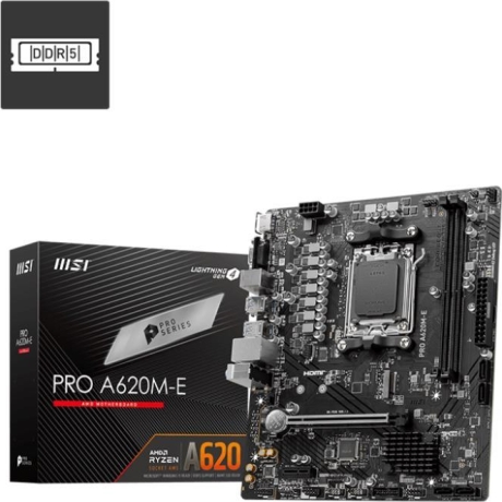 Mainboard|MSI|AMD A620|SAM5|Micro-ATX|Memory DDR5|Memory slots 2|1xPCI-Express 3.0 1x|1xPCI-Express 4.0 16x|1xM.2|1x15pin D-sub|1xHDMI|2xUSB 2.0|4xUSB 3.2|2xPS/2|1xRJ45|3xAudio port|PROA620M-E
